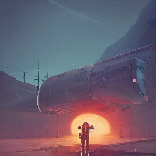 Image similar to astronaut panzerwolf made of steel, in heavy armor, by simon stalenhag, by ian pesty and alena aenami and makoto shinkai, concept art, matte painting, washed colors,