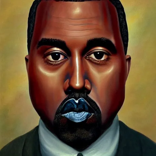 Image similar to very detailed surreal portrait of kanye west as his face melts. painted by salvador dali, 1 9 3 1. oil on canvas.