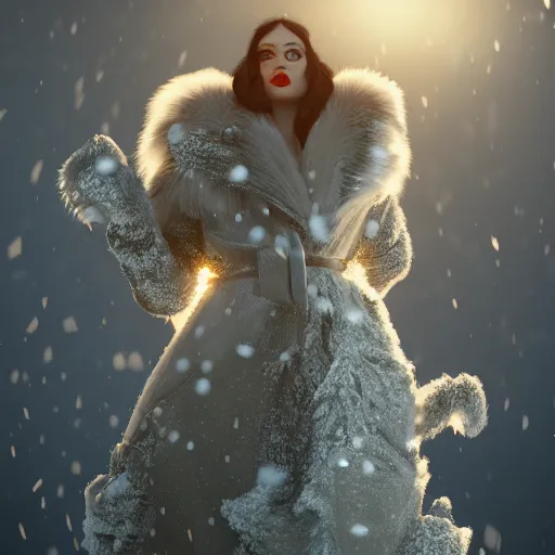 Prompt: avant-garde art, deco fashion, highly detailed, photorealistic portrait, serene snow setting, golden hour, crisp quality and light reflections, unreal engine 5 quality render