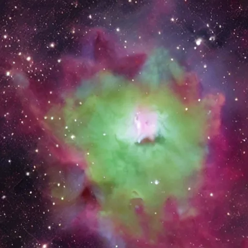 Image similar to A nebula that looks like kermit, james webb space telescope image.