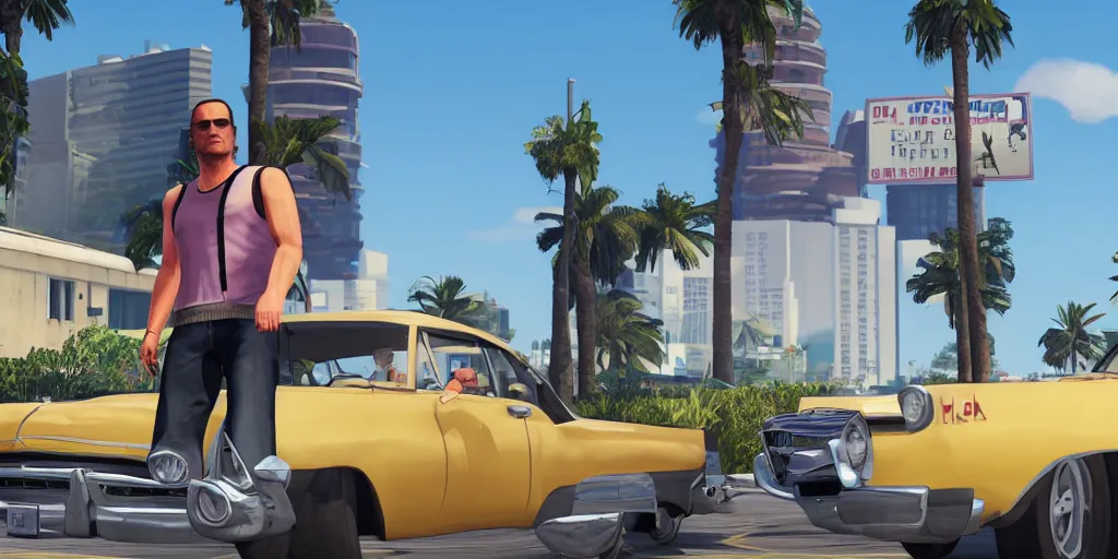 Image similar to Screenshot of Grand Theft Auto VI, Vice City, Official gameplay reveal trailer