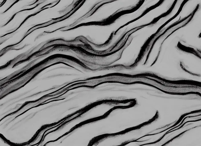 Prompt: minimalist charred rocky snowdrift landscape with cliff contours from mulan ( 1 9 9 8 )