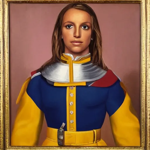 Image similar to portrait of britney spears wearing a swiss guard uniform, oil on canvas, 8 k, very detailed, very intricate,