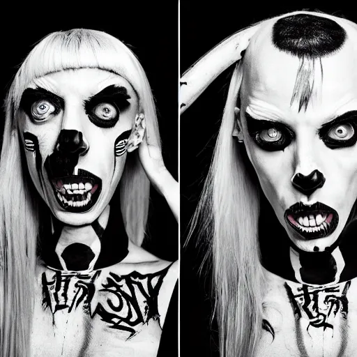 Image similar to photoshoot die antwoord black and white freaky alien