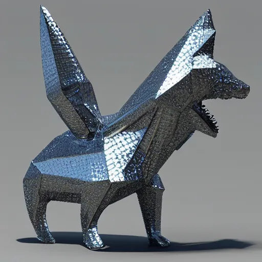 Prompt: a metallic crystal creature, 4K HD, low poly