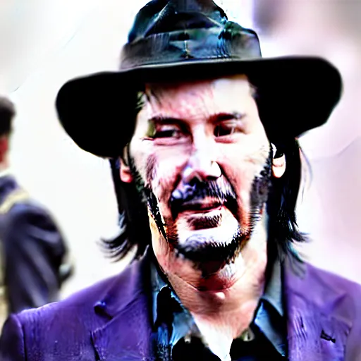 Image similar to keanu reeves dressed as kujo jotaro, highly detailed, high quality, hd, 4 k, 8 k, canon 3 0 0 mm, professional photographer, 4 0 mp, lifelike, top - rated, award winning, realistic, sharp, no blur, edited, corrected, trending