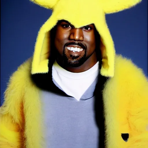 Image similar to Kanye West in a pikachu outfit for a 1990s sitcom tv show, Studio Photograph, portrait C 12.0