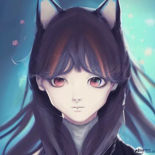 Image similar to anime portrait of a cat gitl as an anime girl by Stanley Artgerm Lau, WLOP, Rossdraws, James Jean, Andrei Riabovitchev, Marc Simonetti, and Sakimichan, trending on artstation