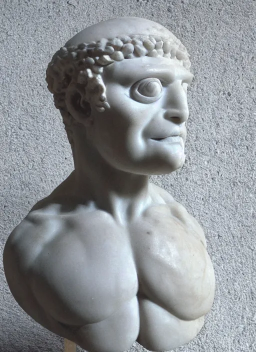 Prompt: photo of a marble bust sculpture of a cyclops with a singular eye socket from ancient greece by michelangelo