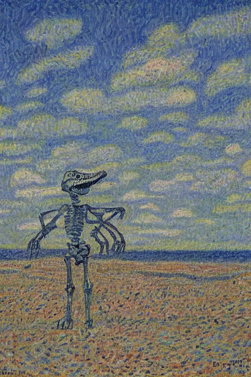 Image similar to a dinosaur skeleton by an ocean beach, soft edges, medium saturation, high contrast, gustave loiseau