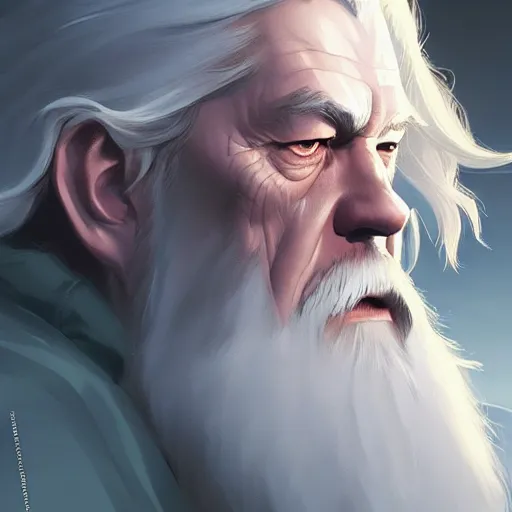 Image similar to portrait of gandalf the white 4 k, concept art, by wlop, ilya kuvshinov, artgerm, krenz cushart, greg rutkowski, pixiv. cinematic dramatic atmosphere, sharp focus, volumetric lighting, cinematic lighting, studio quality