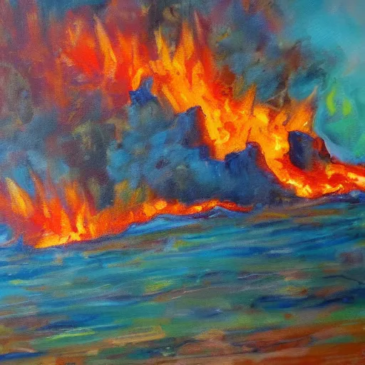 Prompt: a painting of a sea of fire steps 30