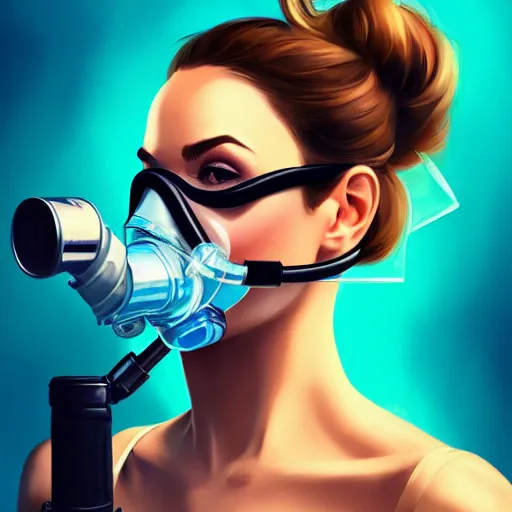 Image similar to a profile photo of a spy with oxygen mask and a gun, side profile in underwater, highly detailed, digital painting, artstation, concept art, smooth, sharp focus, illustration by Sandra Chevrier