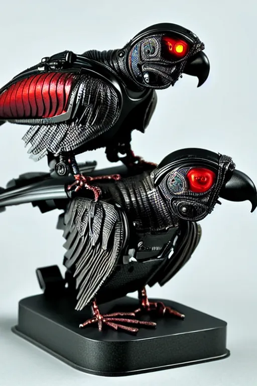 Prompt: terminator parrot cyborg, intricate details. front on, symmetrical. industrial design. good design award, innovative product concepts, most respected design