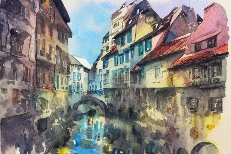 Image similar to !! watercolor!! luxemburg in a sunny day, artwork by tooth wu, colorful contrast,!!!! very coherent!!!!, dark shadow, thick lineart
