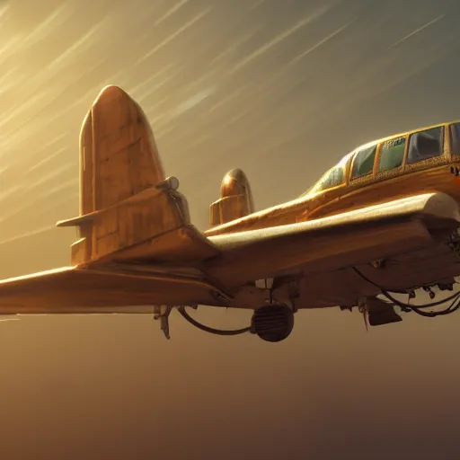 Image similar to steampunk airplane supperrealistic, artstation, fantasy, 4k, octane render, cinematic lighting, anamorphic lens flare, post processing, by jean giraud concept art