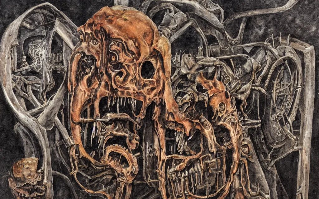 Image similar to haunted prehistoric machine ghosts of ancient science, award winning painting