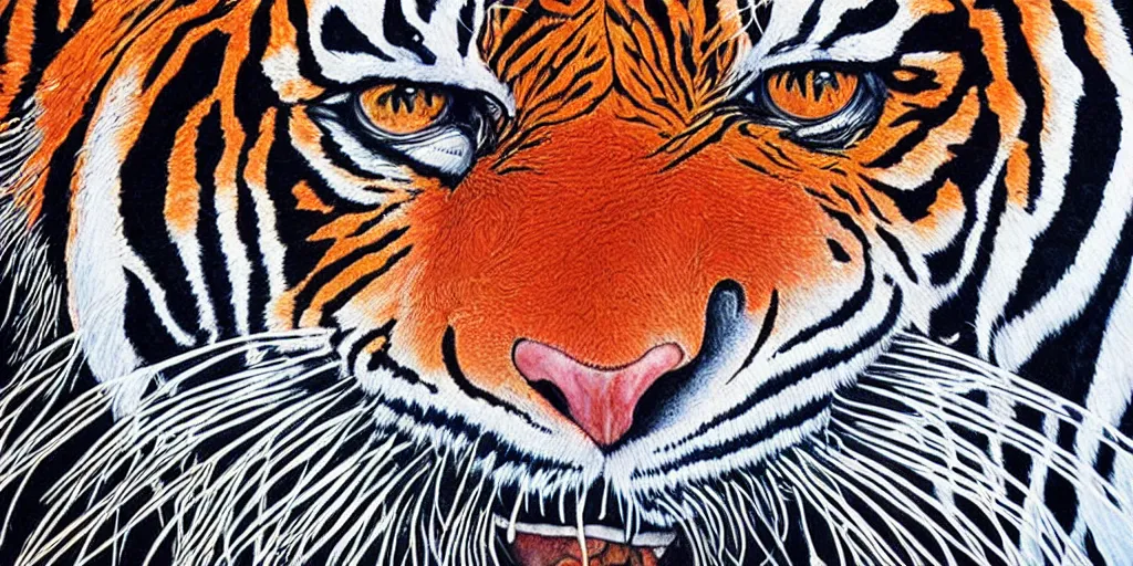 Image similar to alex grey art patterns on a tiger head