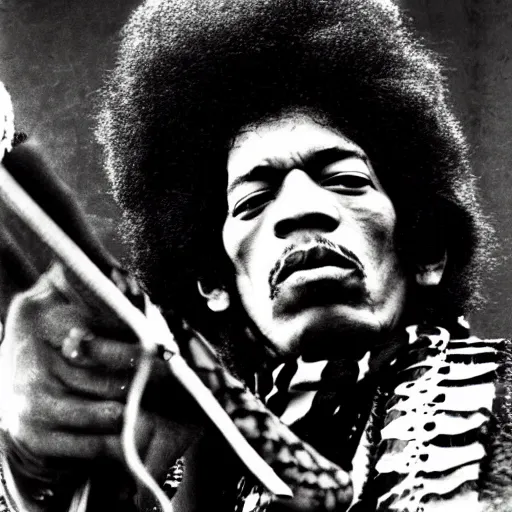 Image similar to jimi hendrix playing a snake, color photo, cinematic