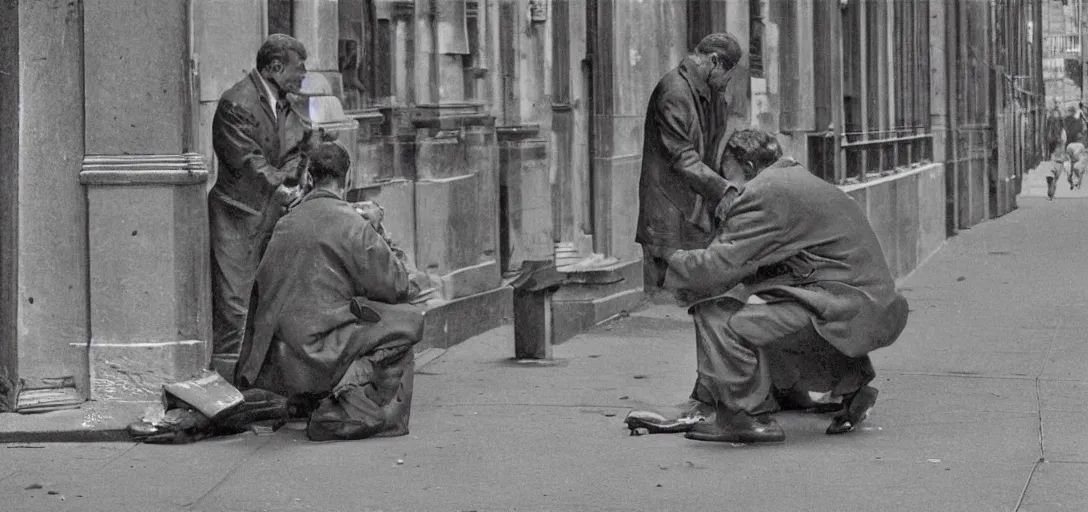 Image similar to man, begging for forgiveness, streets of New York, photo, realistic