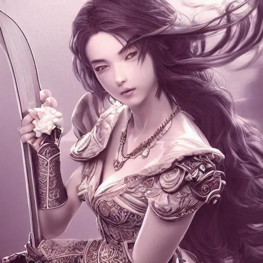 Prompt: studio portrait of neutral good female cleric bard as absurdly beautiful, gorgeous, elegant, sophisticated gravure idol, an ultrafine hyperdetailed illustration by kim jung gi, irakli nadar, intricate linework, sharp focus, bright colors, octopath traveler, final fantasy, unreal engine 5 highly rendered, global illumination, radiant light, detailed and intricate environment