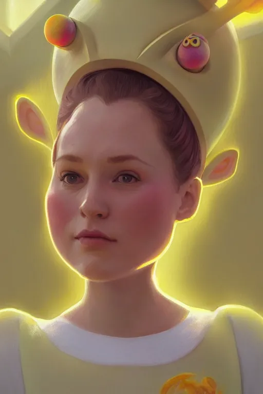 Image similar to teletubbies character portrait, intricate, elegant, highly detailed, digital painting, artstation, concept art, smooth, sharp focus, illustration, art by artgerm and greg rutkowski and alphonse mucha