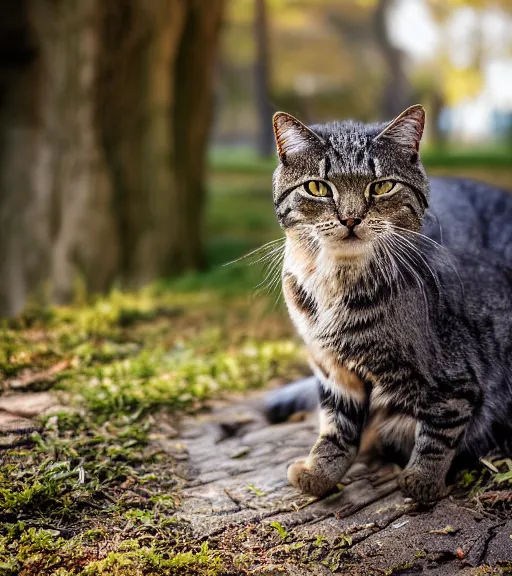 Image similar to award winning 5 5 mm portrait photo of an admiral cat in full military outfit and aviators, in a park by luis royo. soft light. sony a 7 r iv