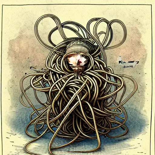 Image similar to design, human flying spaghetti monster, borders, lines, decorations, muted colors, by jean - baptiste monge