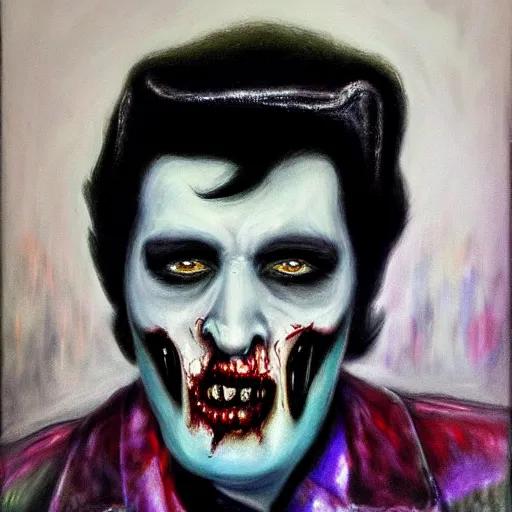 Image similar to UHD photorealistic Zombie Elvis in the style of tonalism