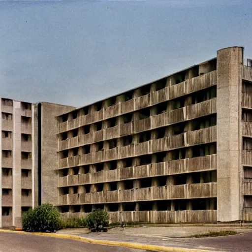 Image similar to 1 9 7 0 s groovy hotel, brutalist architecture