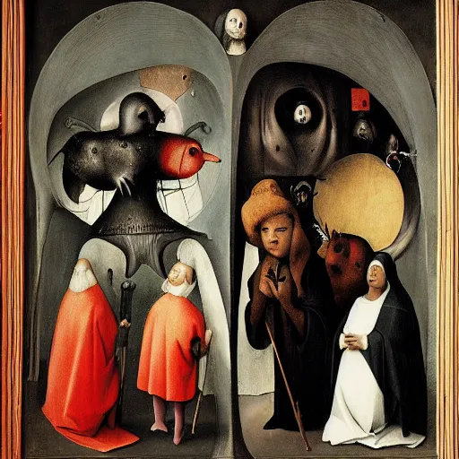 Prompt: Among Us imposter sus by Hieronymus Bosch