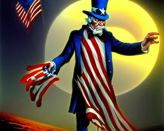 Prompt: uncle sam, sci - fi cinematic scene by jim burns