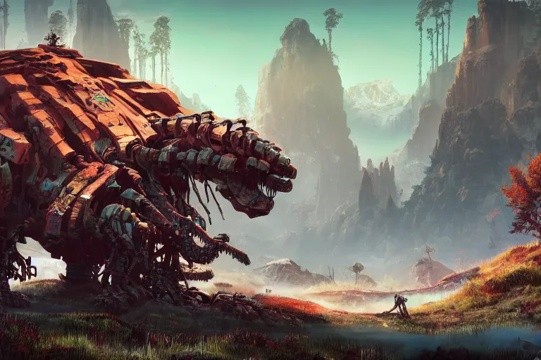 Image similar to tremortusk machine mecanical creature robot of horizon forbidden west horizon zero dawn bioluminiscence global illumination ray tracing hdr fanart arstation by ian pesty and alena aenami artworks in 4 k