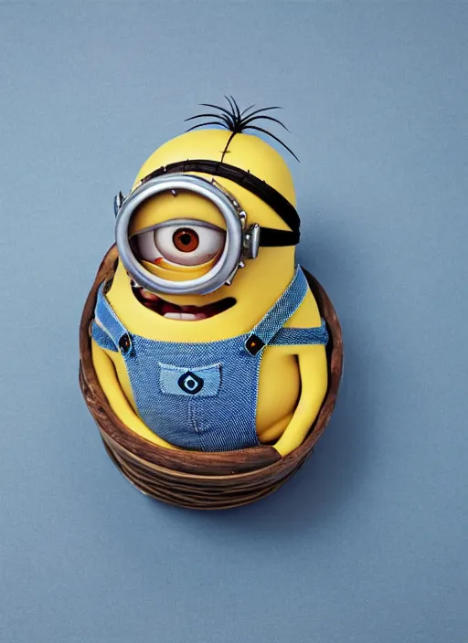 Prompt: professional studio photograph of minion in bassinet, annie leibovitz, 4 k, award - winning, trending