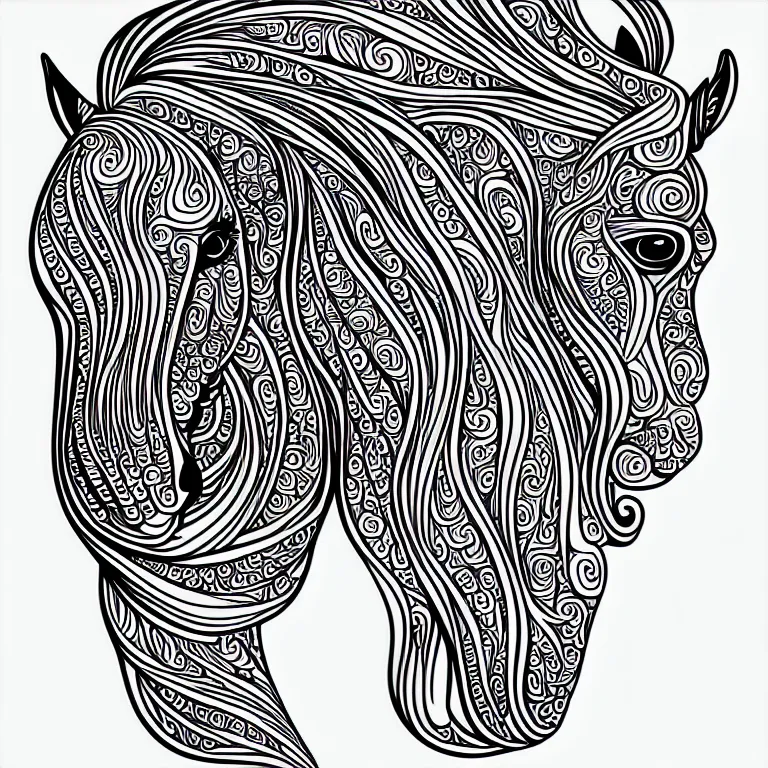 Image similar to beautiful horse, ornamental, fractal, ink draw, line art, vector, outline, simplified