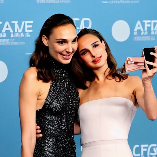 Image similar to Gal Gadot taking a picture with Natalie Portman