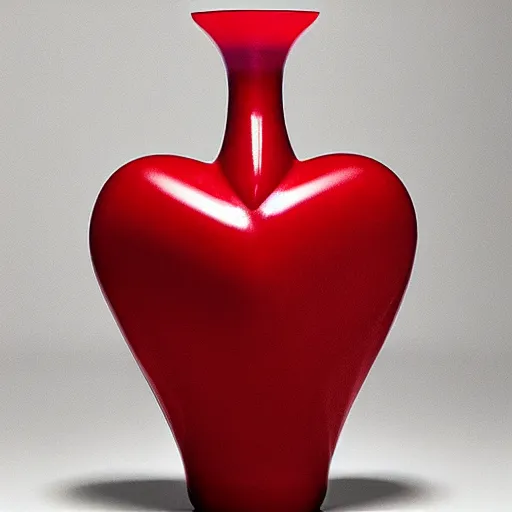 Prompt: a vase in the shape of a heart with red accents designed by versace