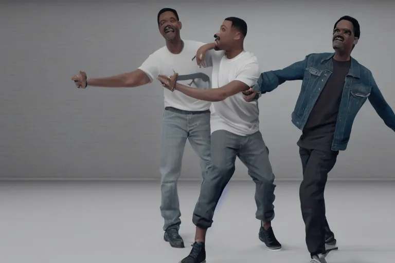 Image similar to will smith and chris rock dancing together. ultra-detailed, 8k, octane render