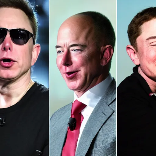 Prompt: elon x bezos x gates troll face