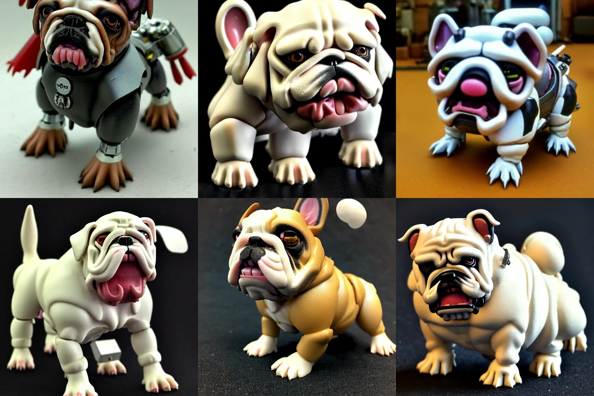 Prompt: A giant mechanized adorable bulldog puppy from Final Fantasy as a 1980's Kenner style action figure, 5 points of articulation, full body, 4k, highly detailed. award winning sci-fi. look at all that detail!