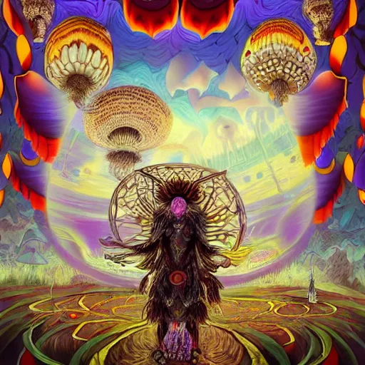 Prompt: 8K Portrait of centered chest up of a psychedelic godlike moth shaman with giant mandala wings smoking a hand-rolled cigarette smoking heavily , magic mushroom village in background , post-processing , award winning. superb resolution. in the art style of junji Ito and greg rutkowski . Detailed Mushroom city in background. Hyper realistic anime. Perfect art. Dalle2