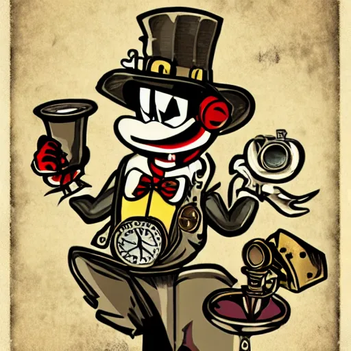 Prompt: cuphead in the style of steampunk