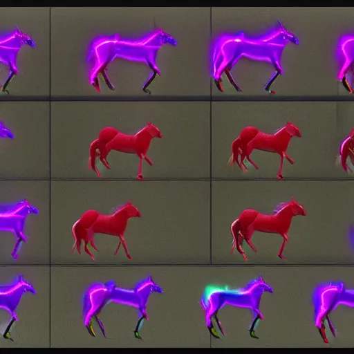 Image similar to neon digital fantasy horse by Eadweard Muybridge reimagined by industrial light and magic, digital screenshot, trending on artstation