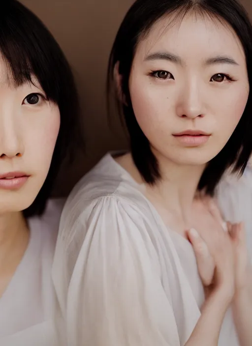 Prompt: portrait of erika ikuta and ikuta lilas, by charlotte grimm, natural light, detailed face, beautiful features, symmetrical, canon eos c 3 0 0, ƒ 1. 8, 3 5 mm, 8 k, medium - format print, half body shot