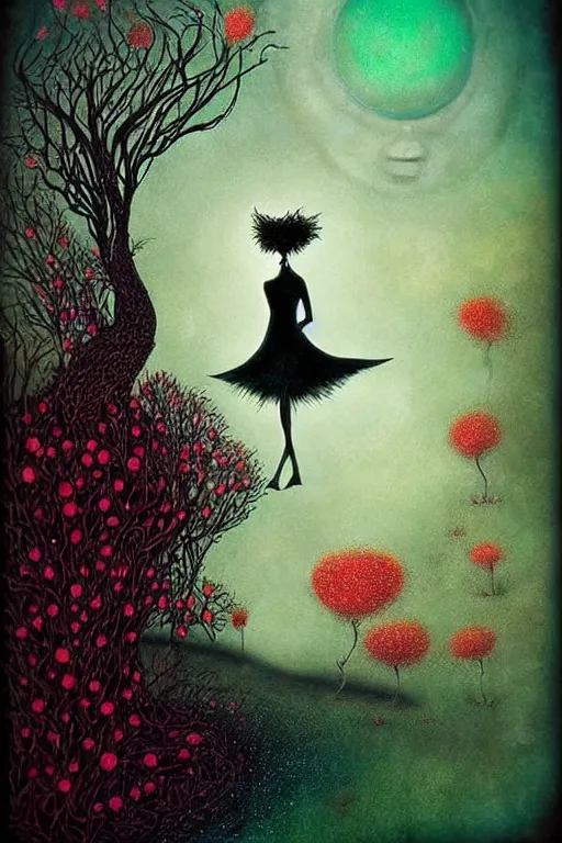 Image similar to surreal neil gaiman's sandman, dream, nostalgia for a fairytale, magic realism, goth flowerpunk, mysterious, vivid colors, by andy kehoe, amanda clarke