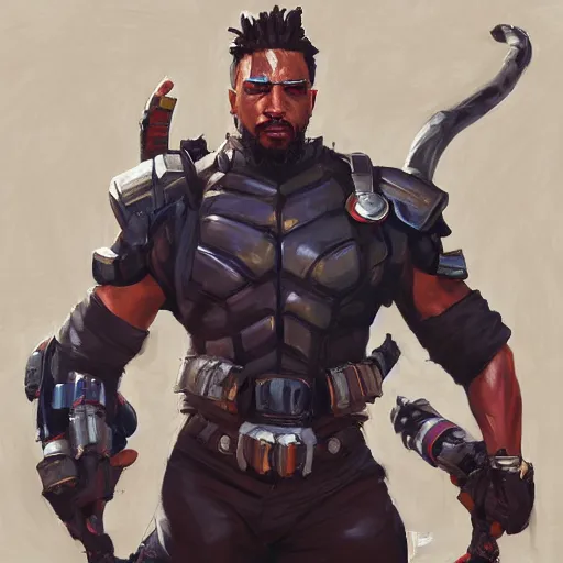 Image similar to greg manchess portrait painting of killmonger as an overwatch character, medium shot, asymmetrical, profile picture, organic painting, sunny day, matte painting, bold shapes, hard edges, street art, trending on artstation, by huang guangjian and gil elvgren and sachin teng