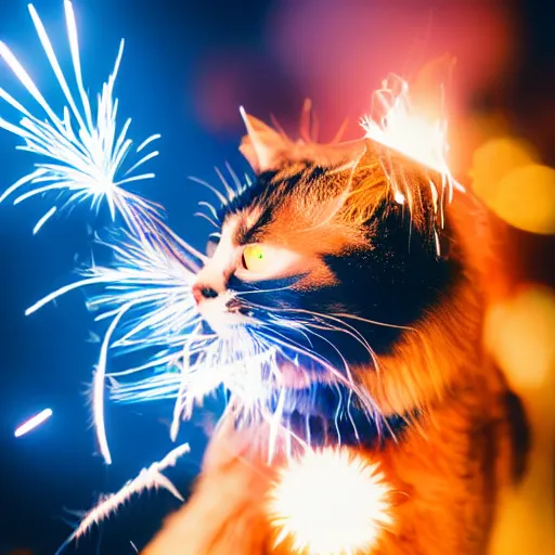 Image similar to cat holding firework at midnight 4 k