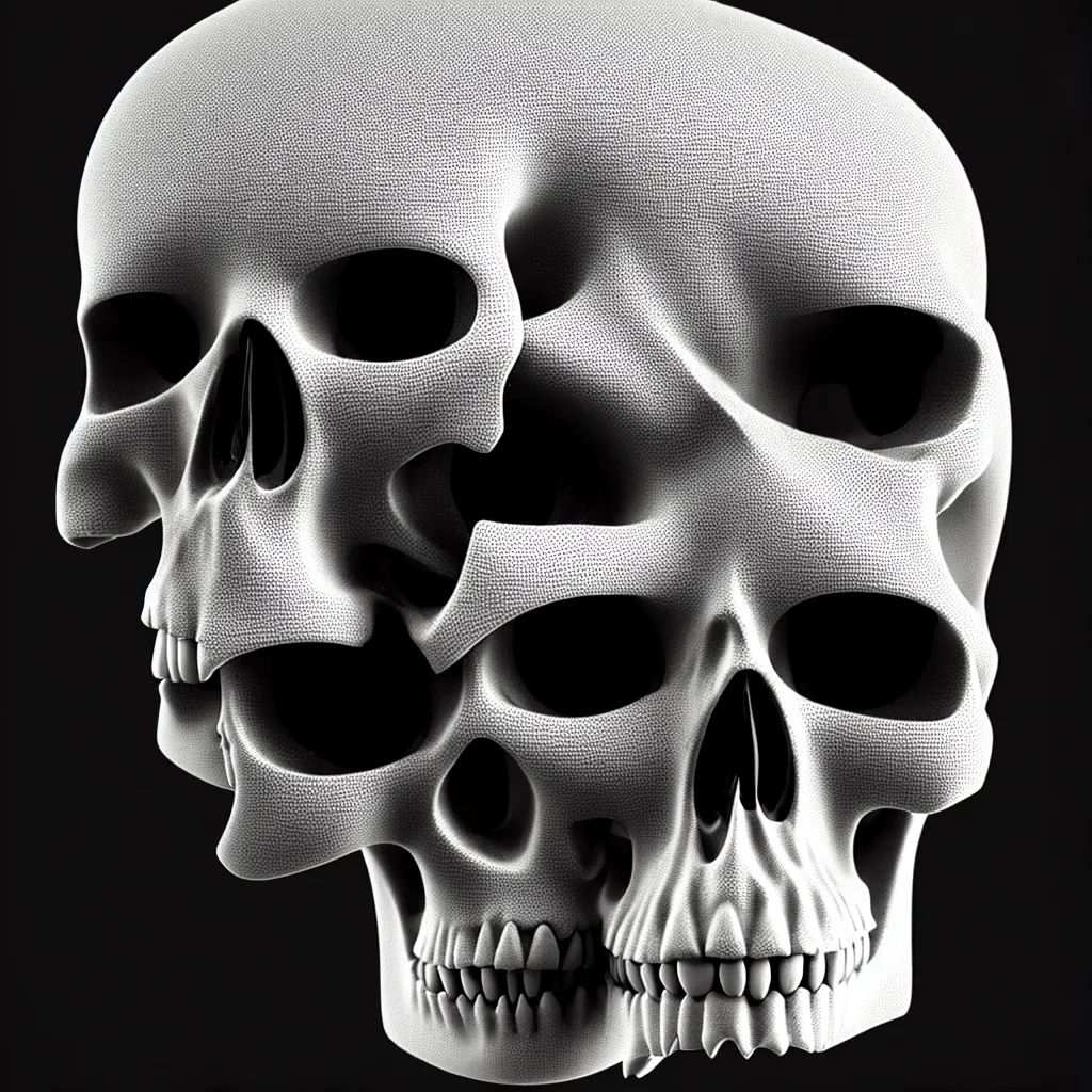 Image similar to black and white light 3D geometry, skull, matte bright highly detailed, poetic, 3D render, digital art, octane render, 8K artistic photography, photo-realistic, by Dora Maar