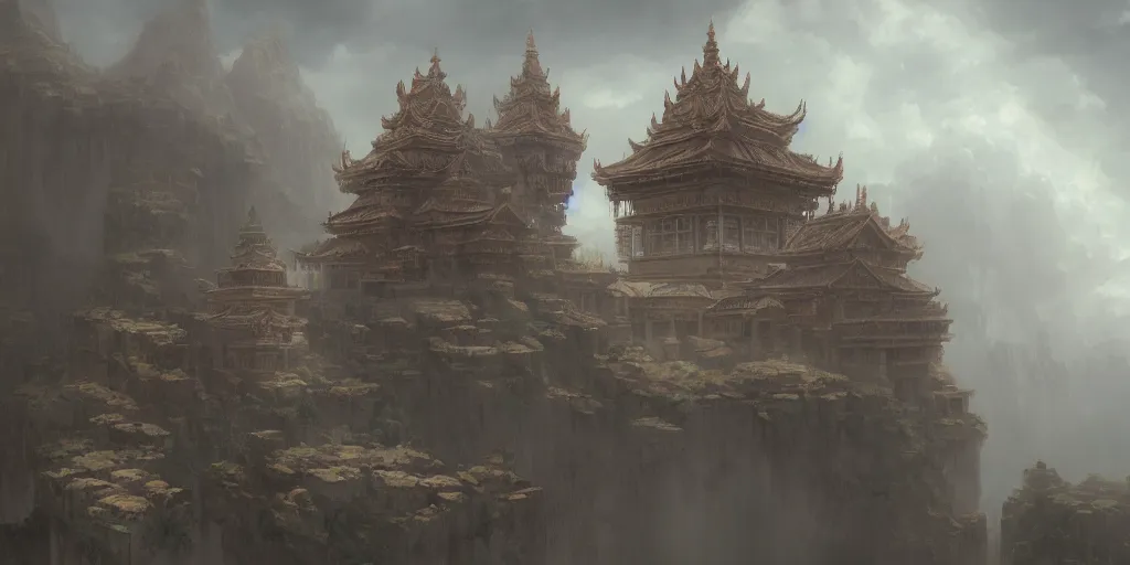 Image similar to a temple in the clouds, orthographic projection, by greg rutkowski and james gurney, trending on artstation