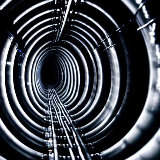 Prompt: a tunnel of pipes and tubes, stretching out into an infinite abyss, dark atmosphere, horror, unsettling, 4 k, high definition,